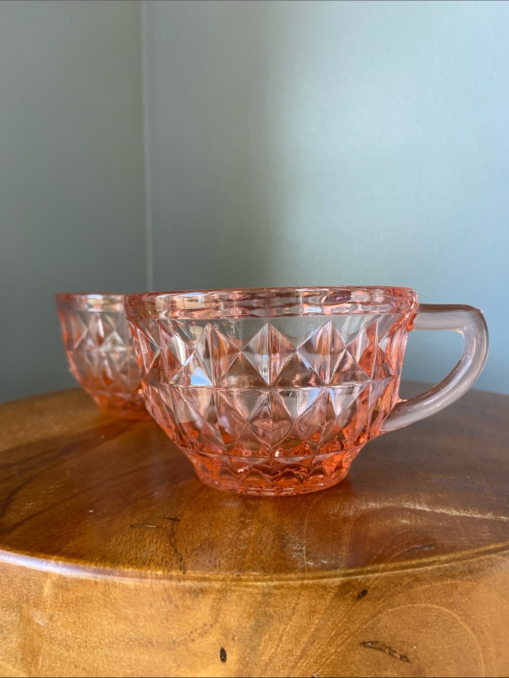 Vintage Jeannette Glass Company Pink Teacup- Windsor Diamond Pattern